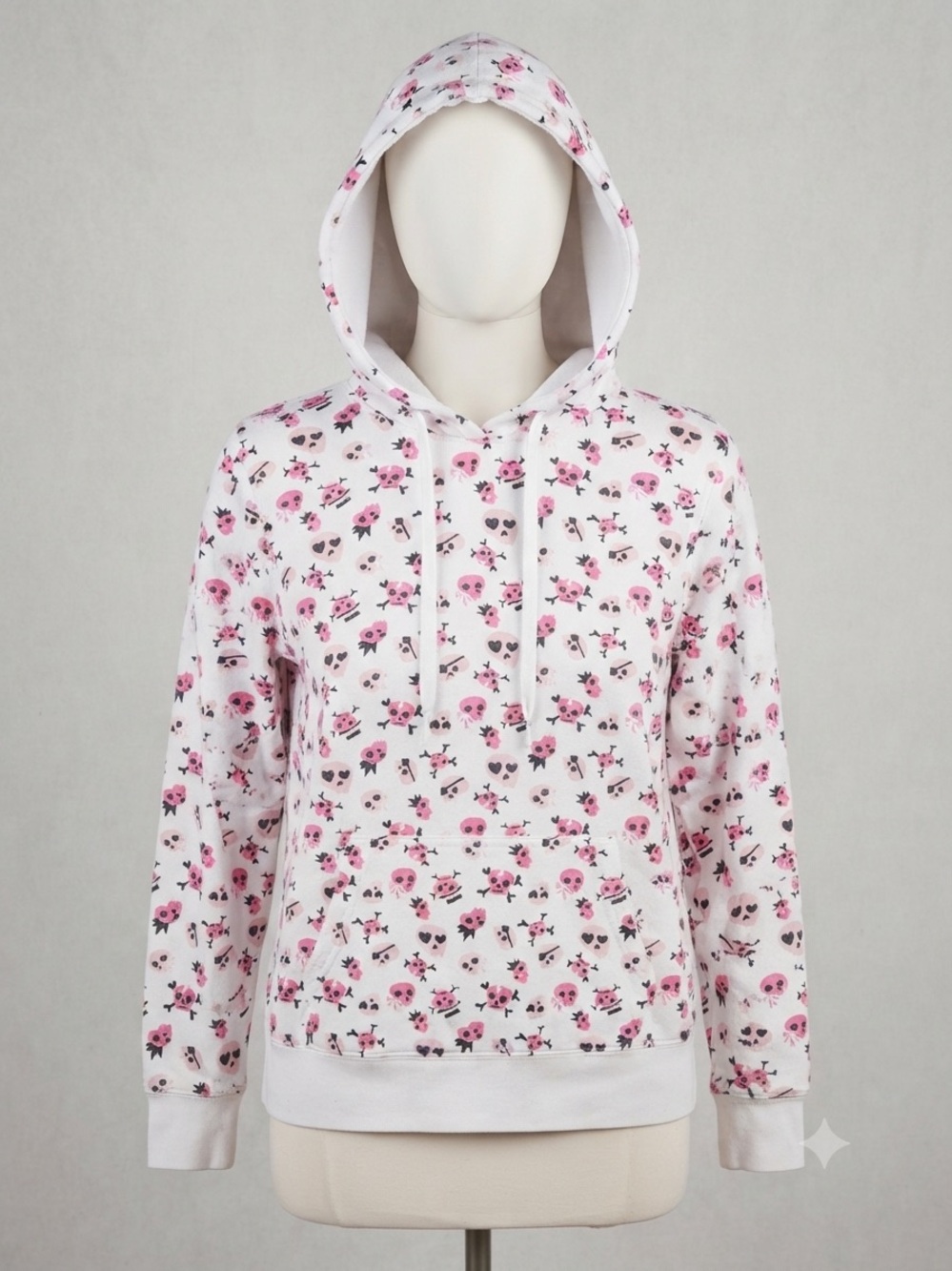 Y2K Grunge No Boundaries White Hoodie with Pink Skull and crossbones Junior XL